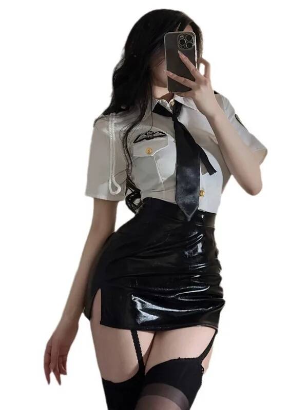 Summer Clothing Bundle - Sexy Flight Attendant Clothes Turn-down Collar