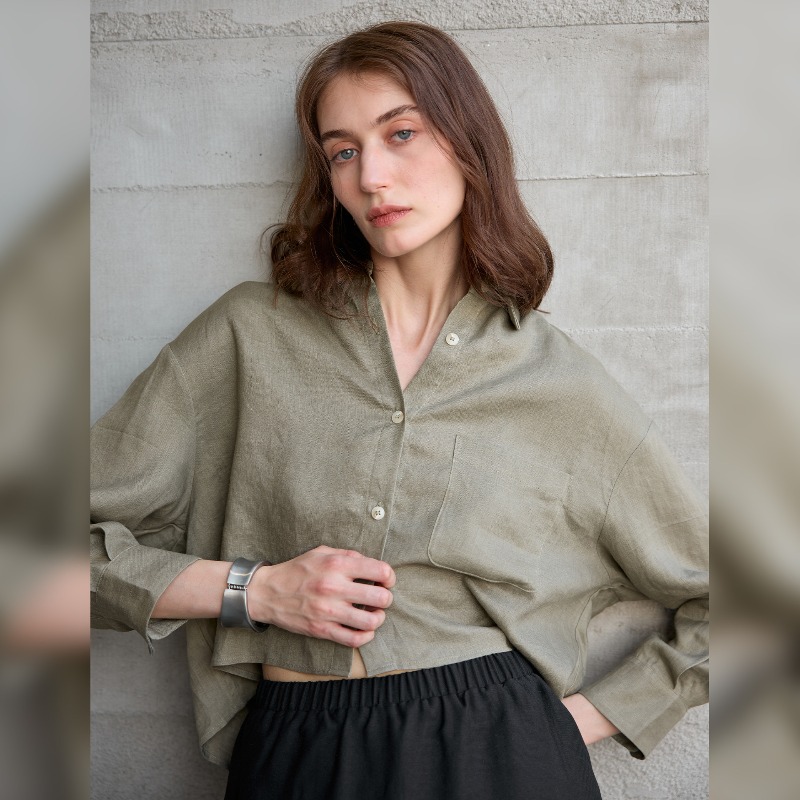 Crop Blouse Linen - White Shirts Women's 100% Linen Long-Sleeve
