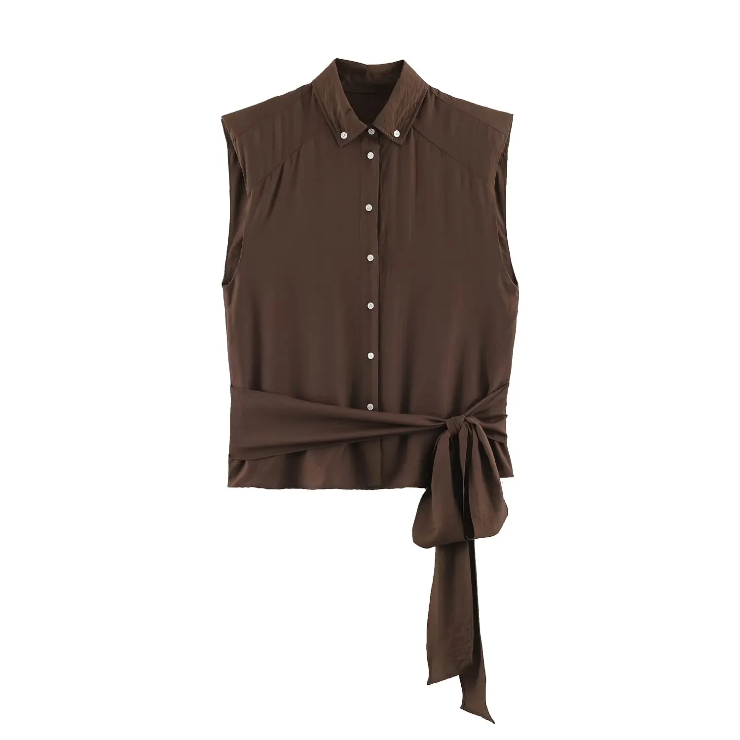 Crop Blouse Linen - New Fashion Women Casual Coffee Linen