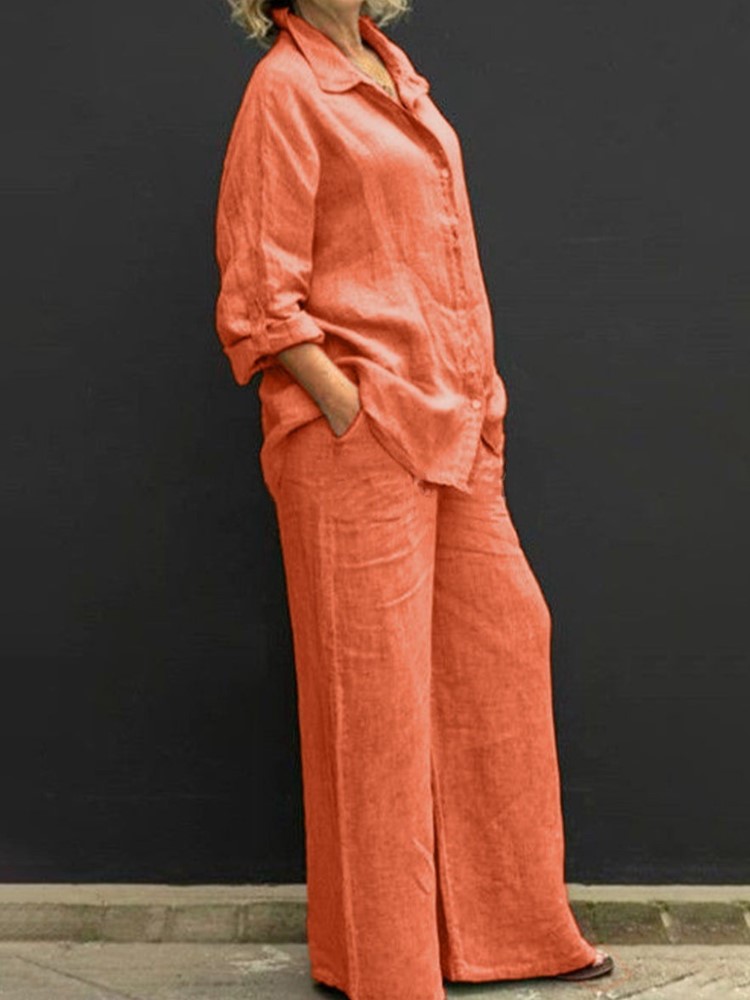Summer Clothing Linen - Two Pieces Set Autumn Vintage Solid