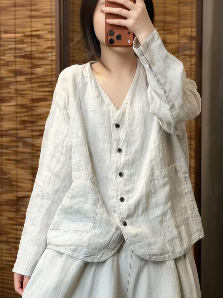 Crop Blouse Linen - Aesthetic Ethnic Cotton Linen Shirt Women