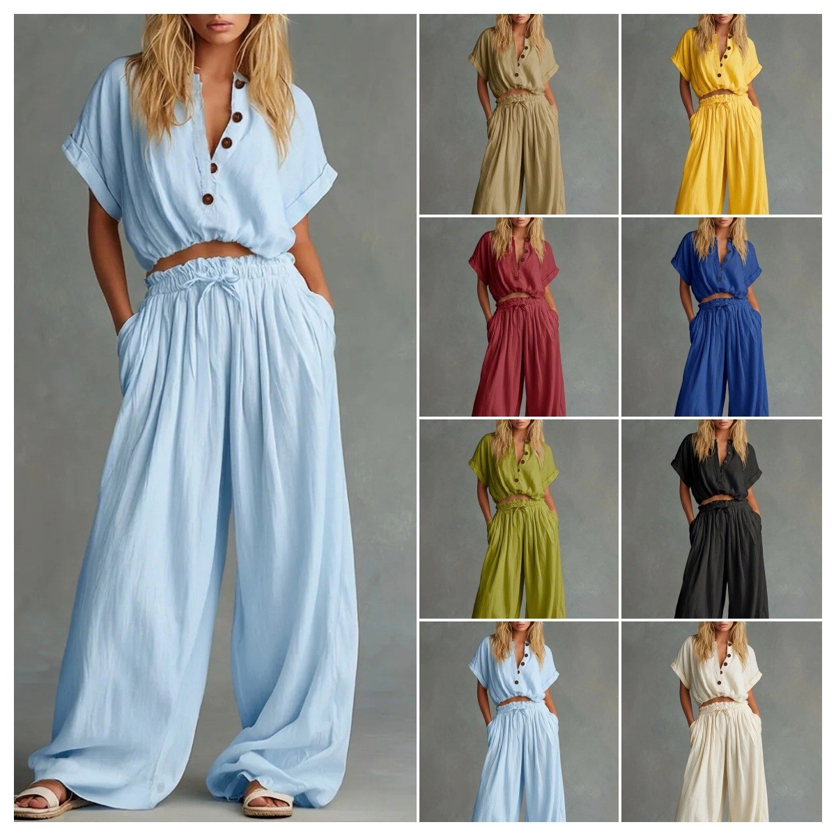 2 Pieces Set For Woman Blouse  - Crop Blouse Linen 评论和价格