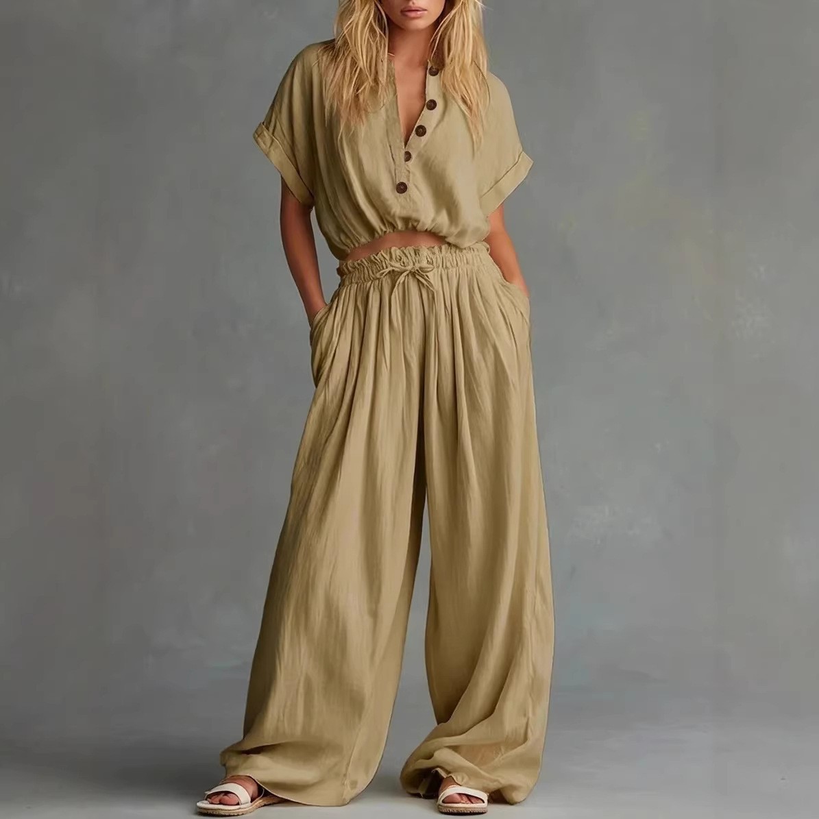 2 Pieces Set For Woman Blouse  - Crop Blouse Linen 评论和价格
