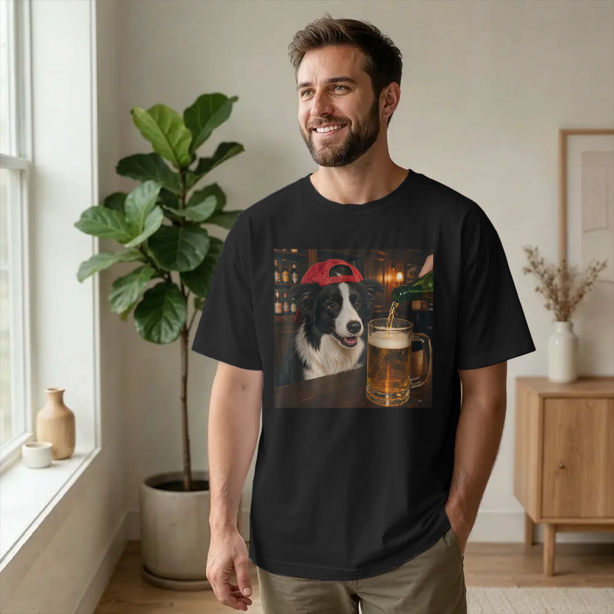 Men Border Collie Drinking Bee - Summer Clothing Ideas 评论和价格
