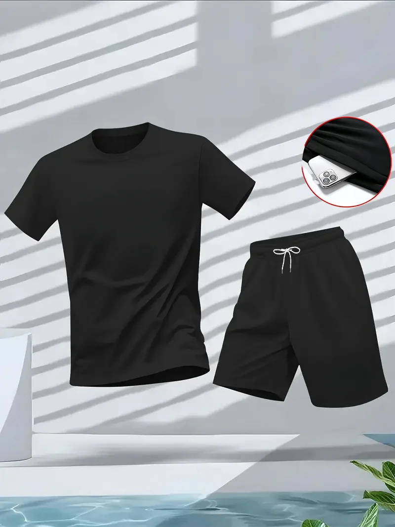 Men's Suit 2pcs Set Fashion Le - Summer Gym Clothing 评论和价格
