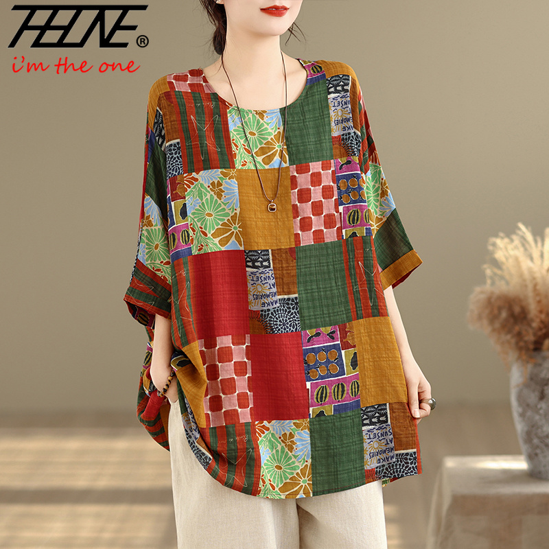 THHONE Women Shirts Print Loos - Summer Clothing Linen 评论和价格