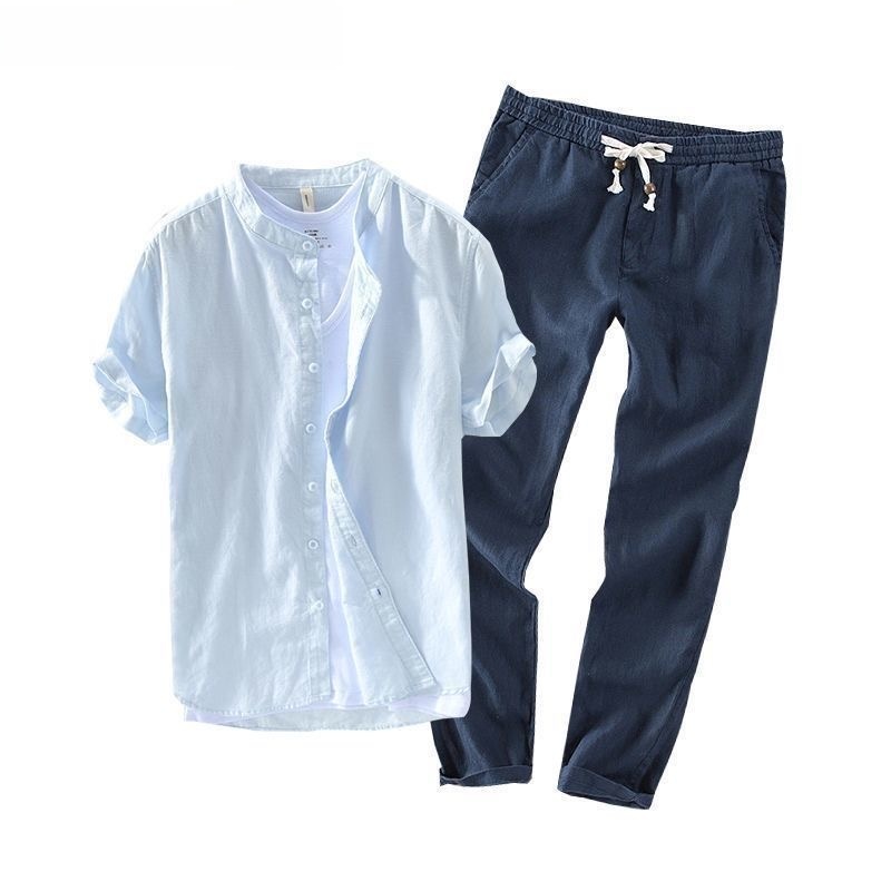 Men's Linen Short Sleeve Casua - Summer Clothing Linen 评论和价格
