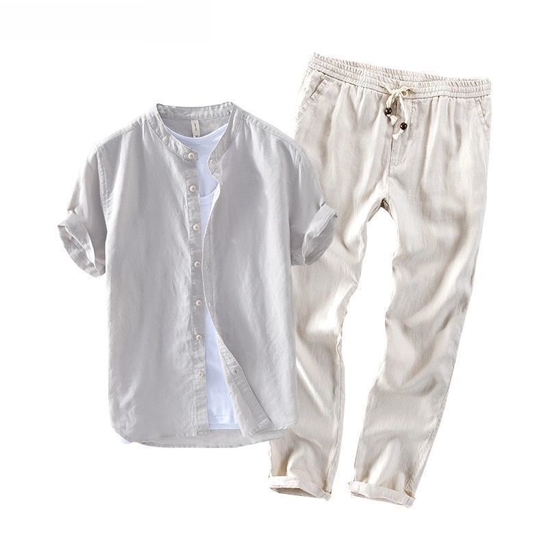 Men's Linen Short Sleeve Casua - Summer Clothing Linen 评论和价格