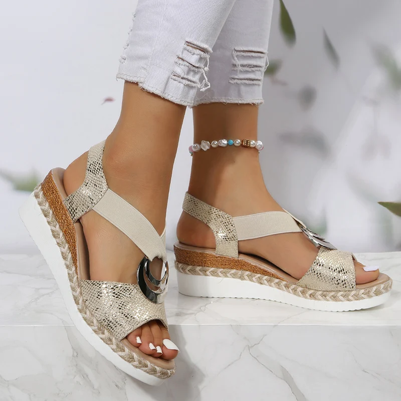 Metal Buckle Wedge Sandals for - Espadrille Sandal Women 评论和价格