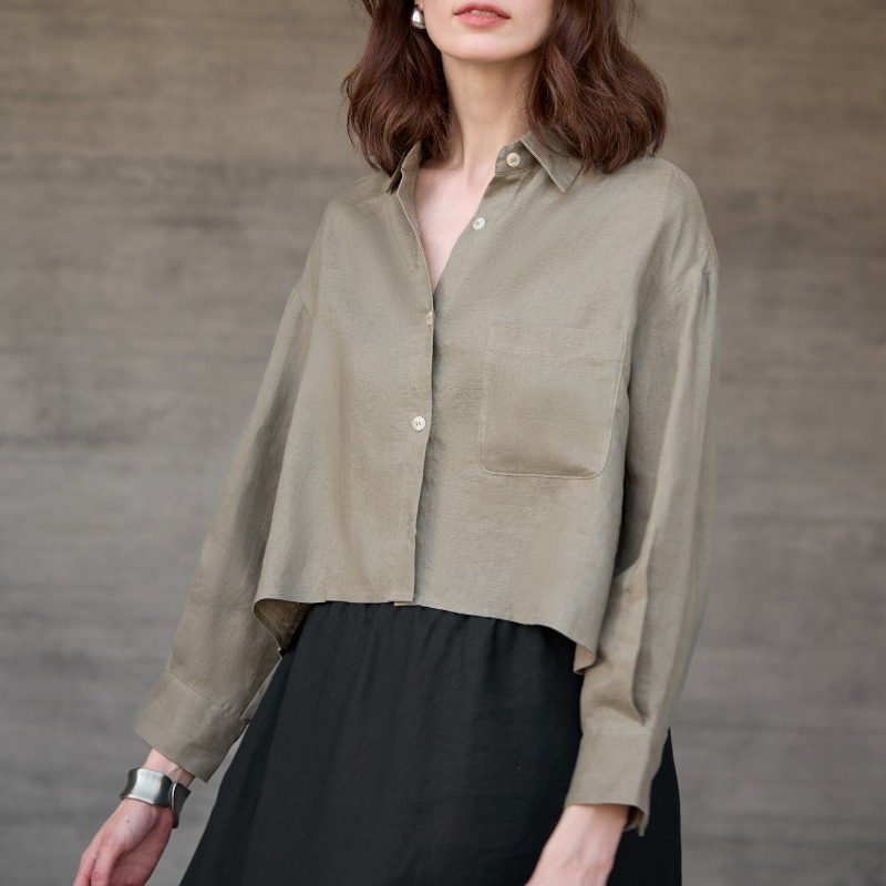 White Shirts Women's 100% Line - Crop Blouse Linen 评论和价格