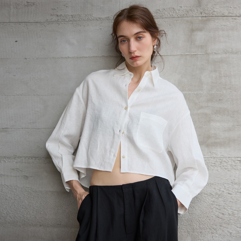 White Shirts Women's 100% Line - Crop Blouse Linen 评论和价格