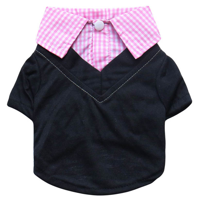 Plaid Dog Shirt Fake Two Piece - Summer Dog Clothing 评论和价格