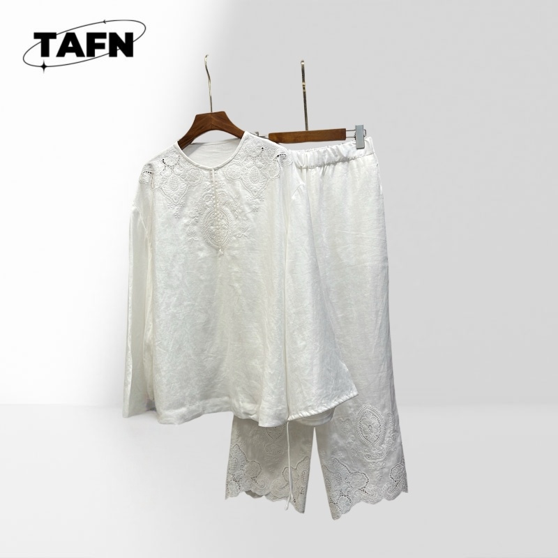 Luxury Linen Blend Two Piece S - Crop Blouse Linen 评论和价格