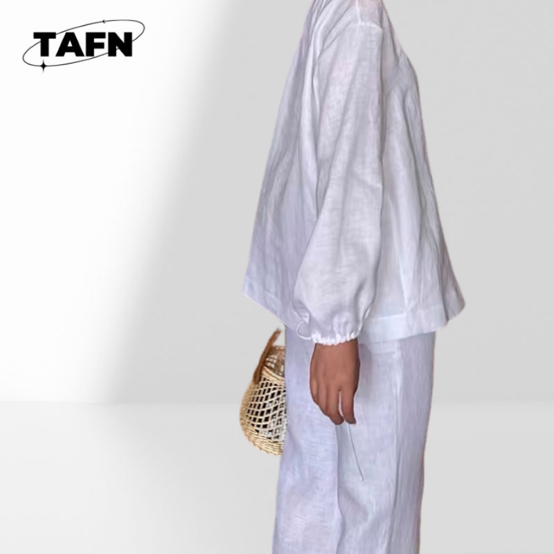 Luxury Linen Blend Two Piece S - Crop Blouse Linen 评论和价格