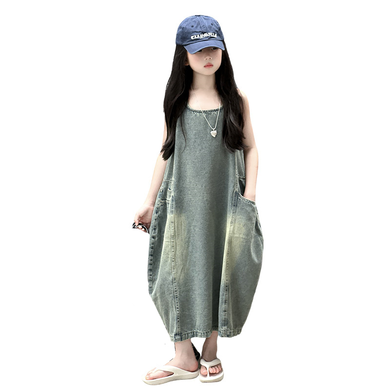Vintage Blue Children Girls Hi - Summer Clothing Linen 评论和价格