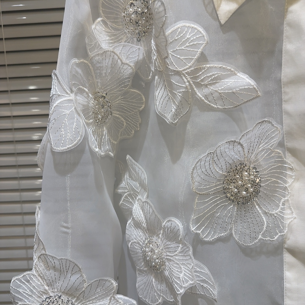 Spring Sequins 3D Flowers Mesh - Crop Blouse Linen 评论和价格