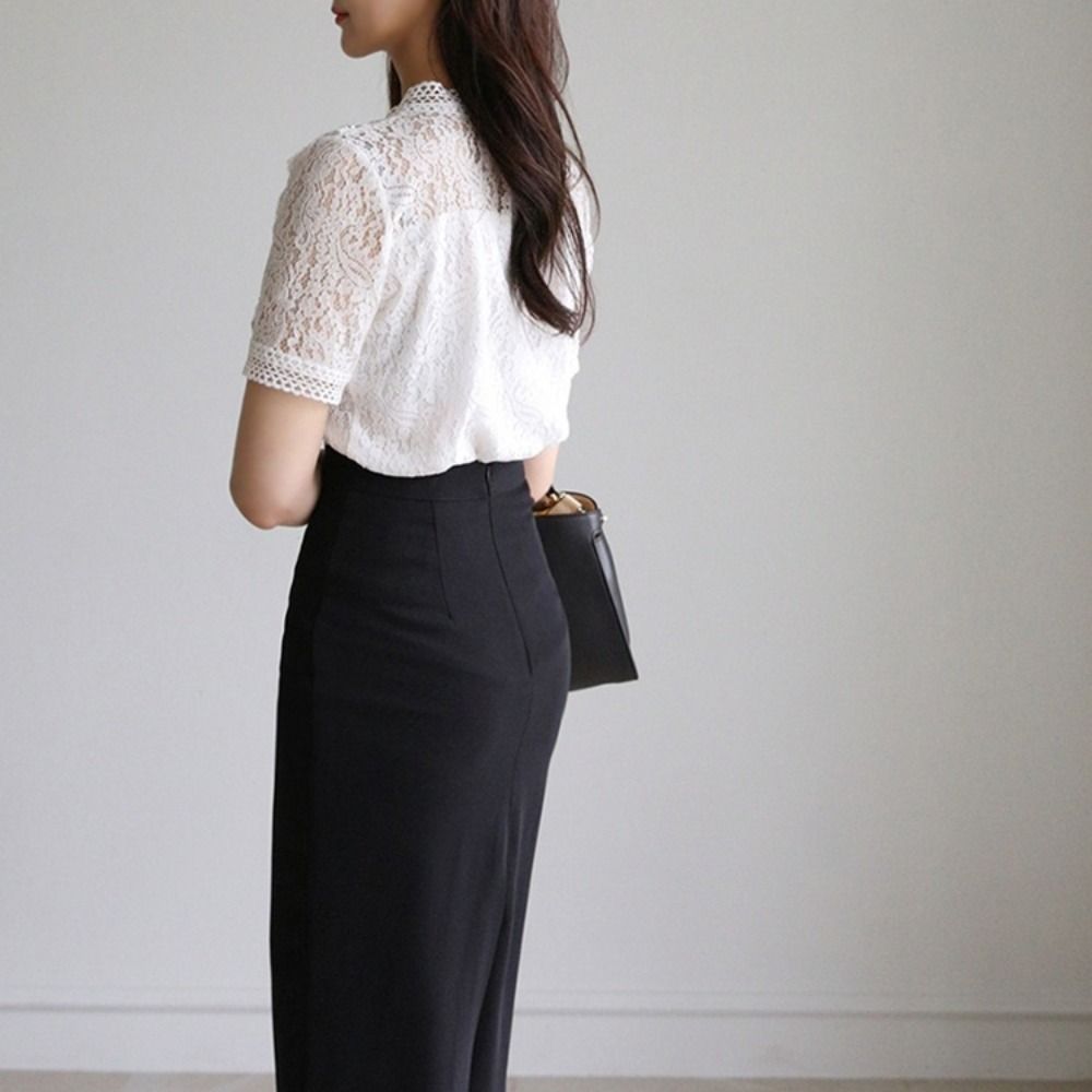 Elegant Sweet Short Sleeve Lac - Crop Blouse Linen 评论和价格