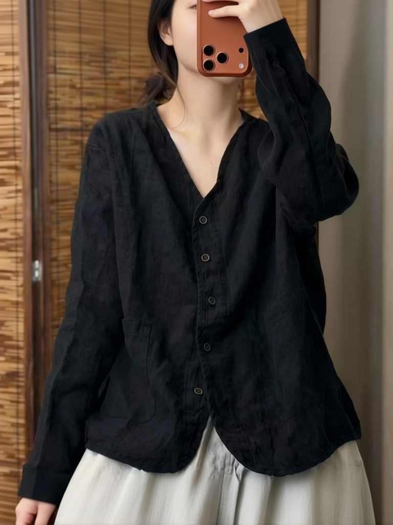 Aesthetic Ethnic Cotton Linen  - Crop Blouse Linen 评论和价格