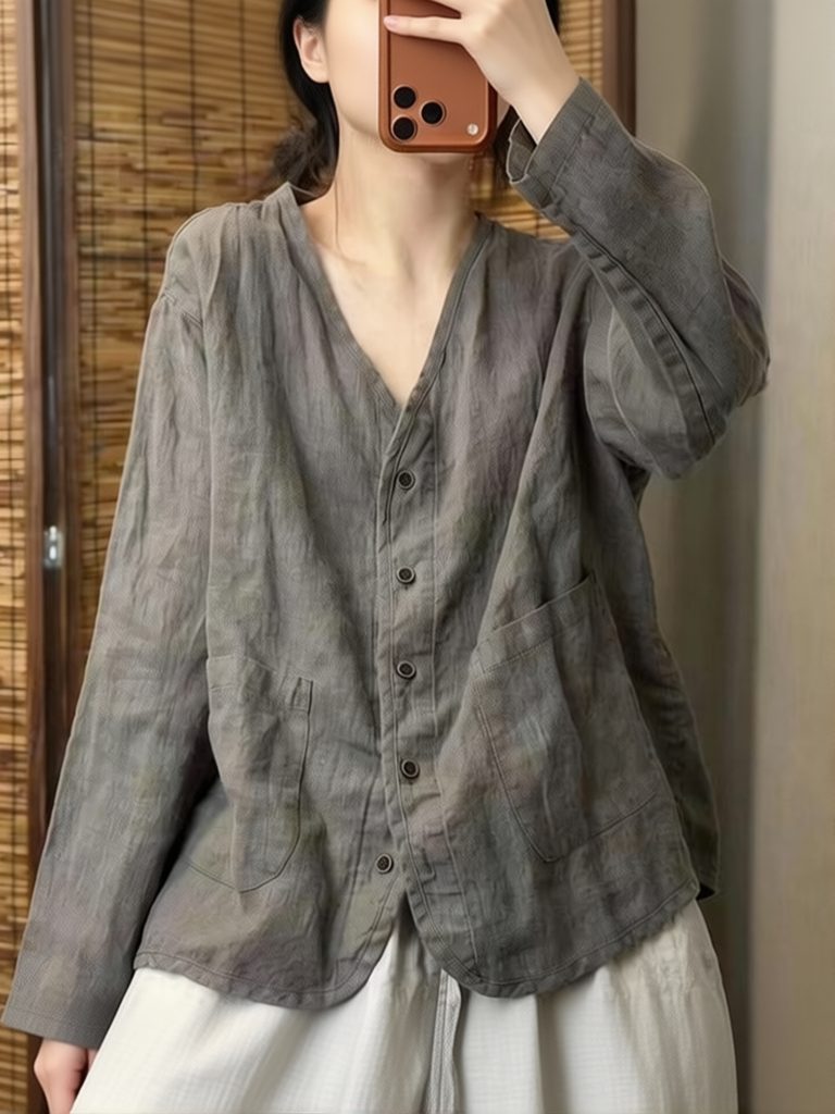 Aesthetic Ethnic Cotton Linen  - Crop Blouse Linen 评论和价格