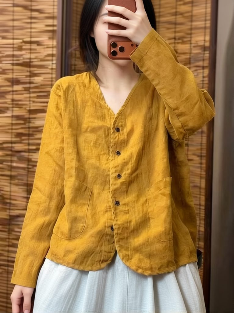 Aesthetic Ethnic Cotton Linen  - Crop Blouse Linen 评论和价格
